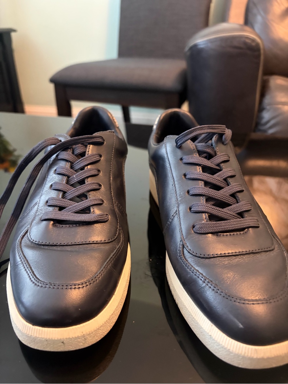 Vince Navy Leather Lace-Up Sneakers with Cream Sole